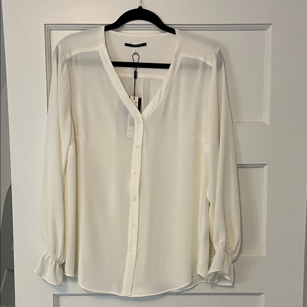 Lightweight White V-Neck Button-Front Blouse - Women